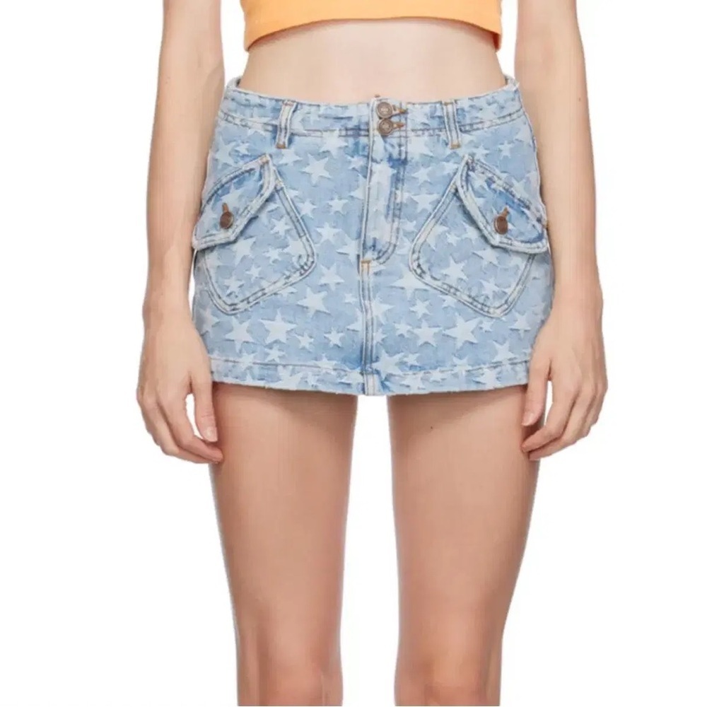 ERL Blue Jacquard Denim Miniskirt 
Size Small